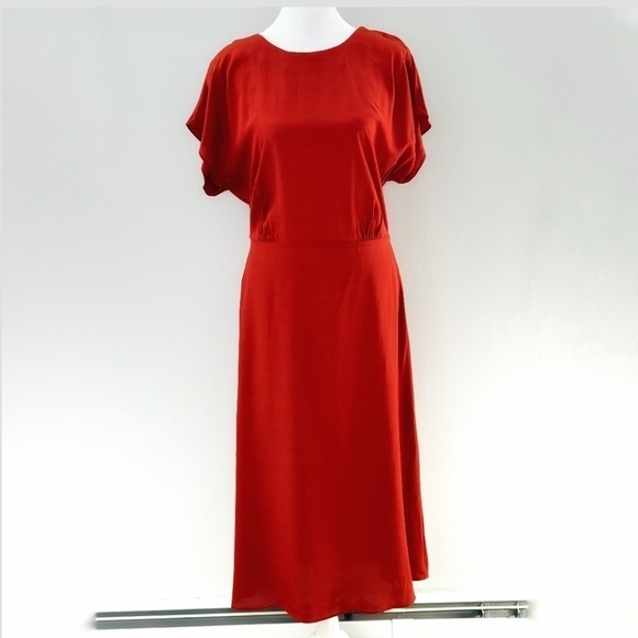 NWT & Other Stories Dress Midi Length100% Viscose Burnt Orange Short Cap Sleeve - Picture 11 of 13